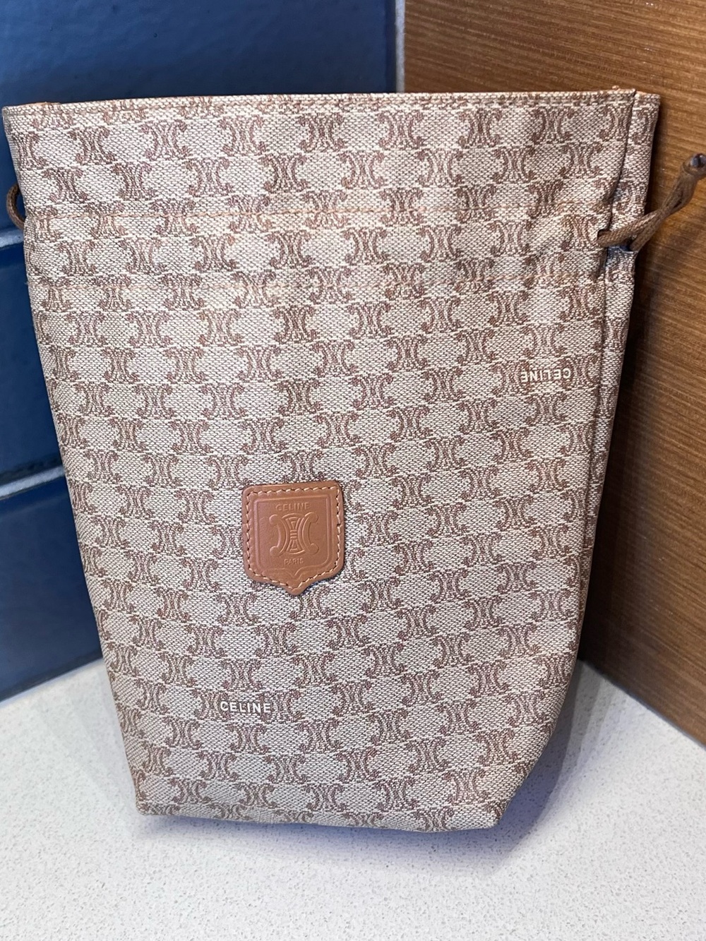 Celine Vintage Brown Monogram Mini Drawstring Bag